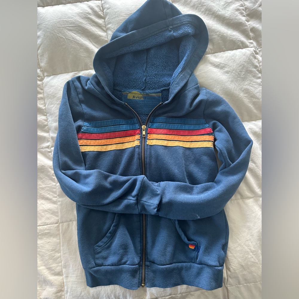 Aviator Nation Kids Hoodie in Blue with Rainbow Accents size 10